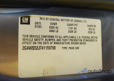 2004 Buick Century from USA, damaged, VIN 2G4WS52J741159790